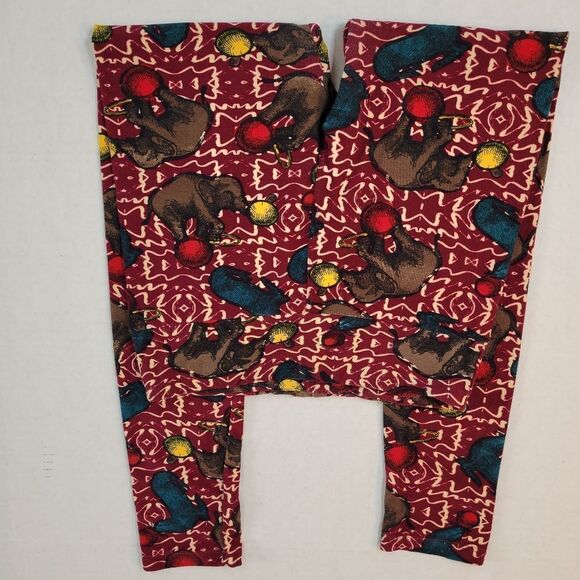 Lularoe Burgundy Circus Elephants Leggings - Picture 5 of 7